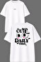 Cute Daily Design Front and Back Printed White Oversize T-Shirt