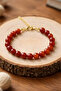 Red Agate Real Natural Stone Bracelet Adjustable Gold Color Clasp - 2