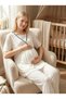 New Season Ecru 100% Cotton Double-Breasted Collared Maternity and Postpartum Nursing Pajama Set with Adjustable Waist and Dressing Gown, 3-Piece Set - 4