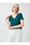 Dark Green V-Neck Short Sleeve Modal Knitted T-Shirt - 4