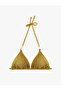 Beaded Detailed Textured Triangle Bikini Top - 4