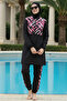 2-Piece Set (with Bonnet Gift) High Collar Front Zipper Elastic Waist Parachute Fabric Hijab Swimsuit D2 - 2