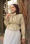 Women's Collar Tie-Up Blouse with Grass Detail and Waist Tie, Mold Green - 2
