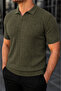 Men's Casual Striped Khaki Knitwear Polo Neck T-Shirt - 5