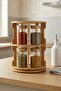 10-Piece 2-Tier Bamboo Rotating Glass Spice Rack Set - Spice Rack Set with Rotating Stand and Bamboo Lid - 4