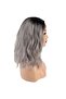 Fiber Synthetic Wavy Short Tulle Wig / Black Gray Ombreli - 4