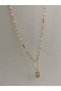 Vip Gold Paperclip Chain & Stone Detailed Oval End Stylish Anti-Tarnish Steel Necklace - 3