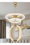 Modern Lighting, Single pendent, Light,3 colors LED mode, Ring has Light, Gold Color, 38x25x100 cm, Suitable for bedroom and living room, Adjustable height. - 4