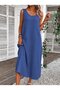 Women's Strappy Round Neck Pocketed Long Wrap Dress - 3