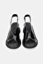 Women's Black Patent Leather Genuine Leather Padded Heel Elastic Daily Sandals - 4