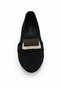 Women's Stone-Colored Buckle-Detail Textured Knitted Pointed Toe Ballet Flats - 3
