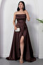 Strapless Neckline Rhinestone Straps Ruffle Satin Dress Drp582 - 6