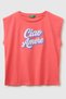 Girl's Fluffy Print Detailed T-Shirt Coral 6-14 Years