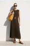 Women's Brown Pleated Dress with Gold Belt Buckle Detail and Zero Sleeves Yy101405 - 4