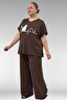 67804 Large Size Combed Cotton Pajama Set with Side Slits - Brown - 4