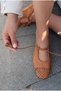 Talorin Genuine Leather Women's Lace-Up Ballerinas Tan - 4