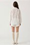 White Bohemian Embroidered Long Sleeve Shirt Mini Shorts Set - 4