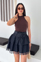 Women's Denim Lace Detailed Belted Mini Skirt - 6