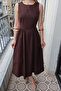 Aci Brown Backless Detailed Midi Dress - 4