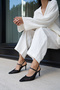 Jenesi Women's Black Satin Heel Slingback Shoes - 5
