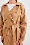 Women's Double-Breasted Collared Belted Tan Trench Coat - 4