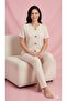 Summer Ecru Plum Flower Patterned Short Sleeve Combed Cotton 100% Cotton Pajama Set - 2