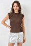 Women's Round Neck Zero Sleeve Stone Brown Blouse - 2