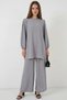 Women's Round Neck Gathered Waist Gray Suit - 3