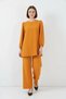 Women's Round Neck Puff Sleeve Mustard Tunic Pants Bottom Top Set - 5