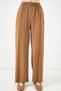 Women's Elastic Waist, Flat Stitching Detail, Wide Leg Palazzo Trousers in Tan - 2