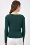 Women's Wrap Collar Gathered Emerald Green Blouse - 7