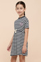 Striped Dress with Crew Neck and Short Sleeves - 5