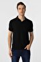 Regular Waffle Fabric V-Pocket Polo Collar Breathable Black T-Shirt - 5