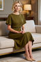 Women's Midi Length Bat Sleeve A-Line Boat Neck Belted 100% Cotton Interlock Dress Daily Casual Stylish - 3