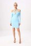 Women's Mini Lined Carmen Collar Long Sleeve Bodycon Knitted Dress Gold Detailed Casual Comfortable Modern - 4
