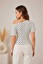 Women's Polka Dot One-Shoulder Look Boat Neck Short Sleeve Blouse - 2