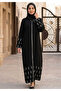2 In 1 Nida Fabric Long Black Abaya With White Embroidery With Sheila Arabic Muslim Design - 2