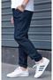 Men's Jogger Jeans – Navy Blue, Elastic Waist & Cuffs, Washed Denim - 7