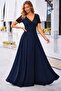 Women's short sleeve v-neck long janjan crepe dress - 3