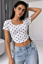 Women's Polka Dot Side Gathered Detailed Blouse - Square Neck Slim Fit Blouse - 2