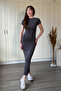 Diver Fabric Short Sleeve Midi Gray Dress - 6