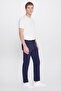 Men's Navy Blue Slim Fit Slim Fit Tie-Waist Casual Stretch Trousers with Side Pockets - 3