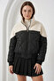 Women's High Collar Quilted Puffy Ecru Coat
