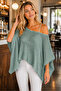 Women's Asymmetrical Cut Transparent Soft Textured Cotton Light Mint Knitwear Cape Poncho - 4