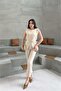Women's Beige Shoulder Button Detailed Sleeveless Blazer Pants Suit ---Dptkm4061 - 2
