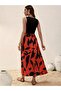 Women's Strappy Round Neck Top Viscose Bottom Patterned Long Single Jersey Dress - 4
