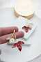 Burgundy White Pearlescent Double Leaf Gold Women's Earrings (6cm) - 2