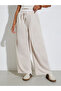Beige Wide Leg Knit Joggers with Drawcord - 3