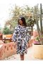 White All Over Print Shirt Knee Length Dress - 4