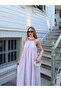 Pink Drawstring Collar Scarf Long Dress - 3428 - 3